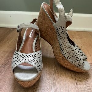 Trask  Leather Women's Wedge Sandals - Silver